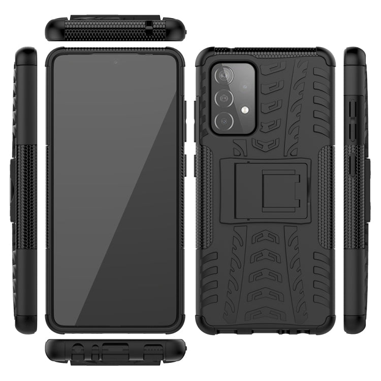 For Samsung Galaxy A52 5G / 4G Tire Texture Shockproof TPU+PC Protective Case with Holder(Black)