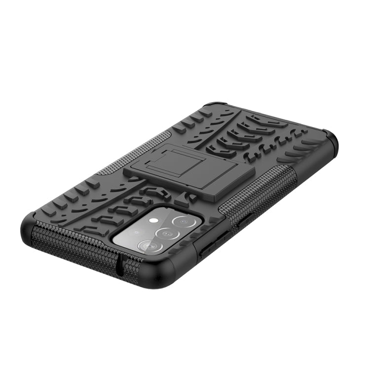 For Samsung Galaxy A52 5G / 4G Tire Texture Shockproof TPU+PC Protective Case with Holder(Black)