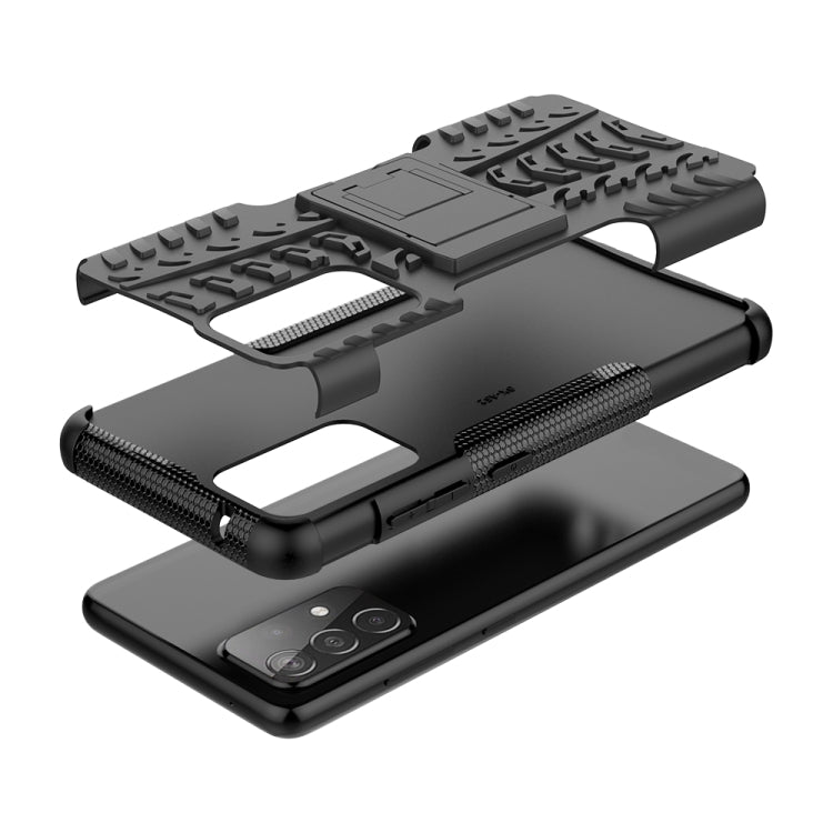 For Samsung Galaxy A52 5G / 4G Tire Texture Shockproof TPU+PC Protective Case with Holder(Black)