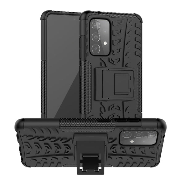 For Samsung Galaxy A52 5G / 4G Tire Texture Shockproof TPU+PC Protective Case with Holder(Black)