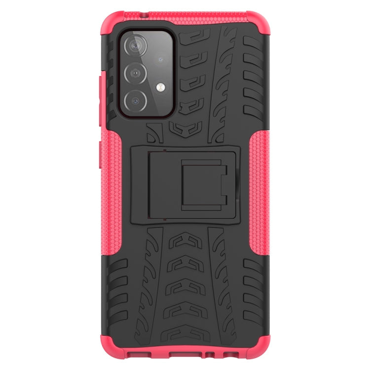 For Samsung Galaxy A52 5G / 4G Tire Texture Shockproof TPU+PC Protective Case with Holder(Pink)
