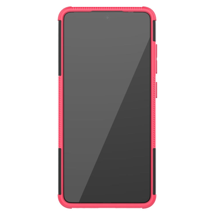 For Samsung Galaxy A52 5G / 4G Tire Texture Shockproof TPU+PC Protective Case with Holder(Pink)