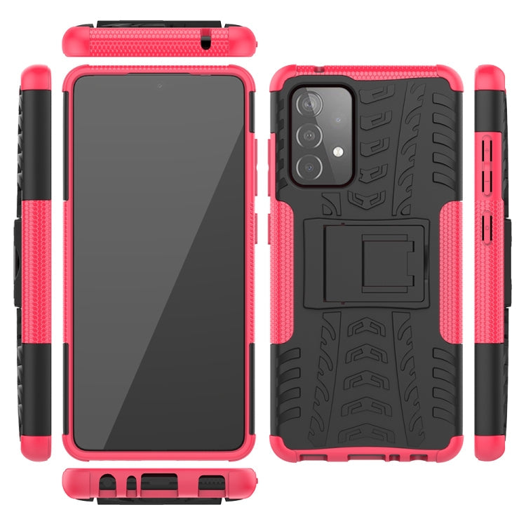 For Samsung Galaxy A52 5G / 4G Tire Texture Shockproof TPU+PC Protective Case with Holder(Pink)