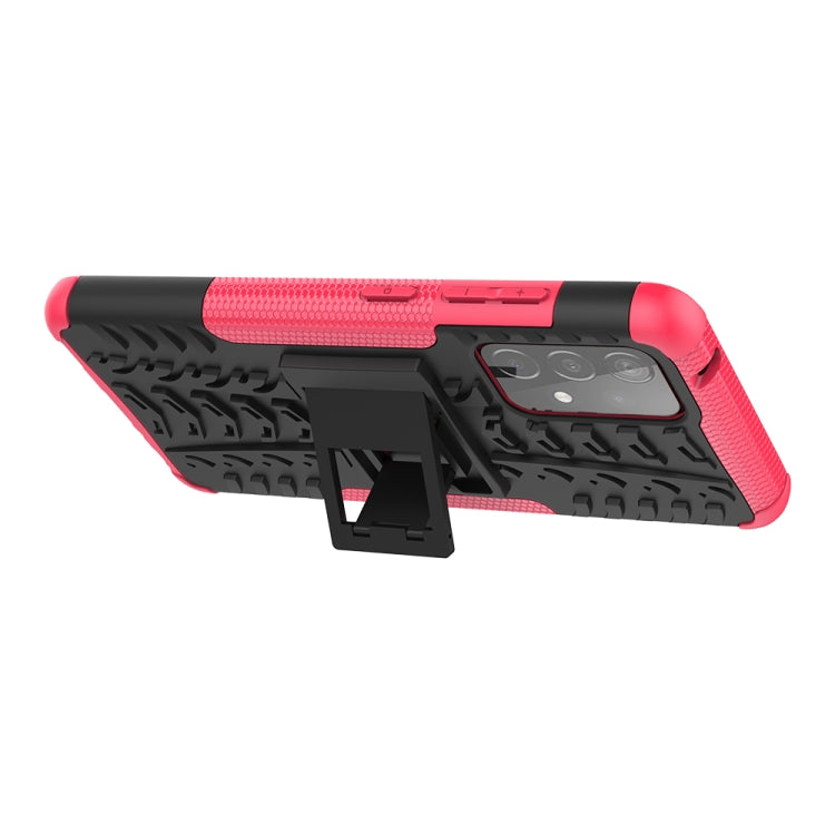 For Samsung Galaxy A52 5G / 4G Tire Texture Shockproof TPU+PC Protective Case with Holder(Pink)