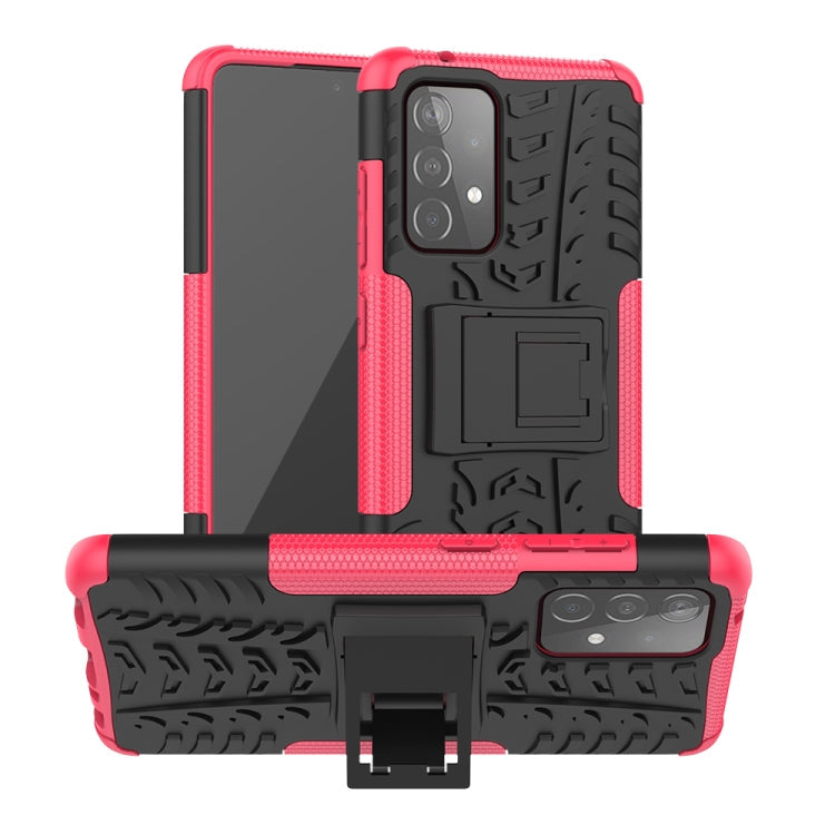 For Samsung Galaxy A52 5G / 4G Tire Texture Shockproof TPU+PC Protective Case with Holder(Pink)