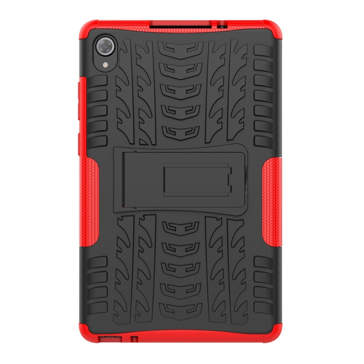 For Lenovo Tab M8 (2020) TB-8705F 8.0 inch Tire Texture Shockproof TPU+PC Protective Case with Holder(Red)