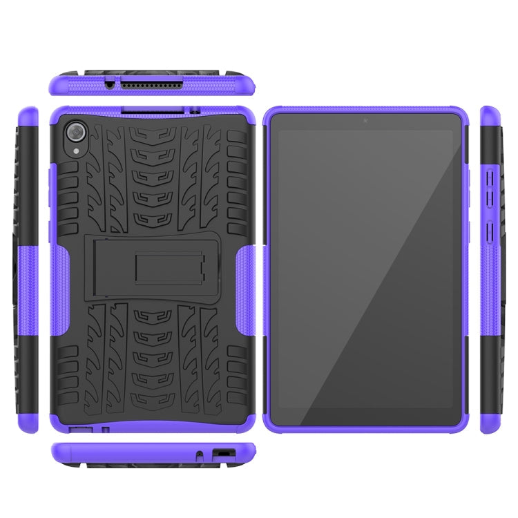 For Lenovo Tab M8 (2020) TB-8705F 8.0 inch Tire Texture Shockproof TPU+PC Protective Case with Holder(Purple)