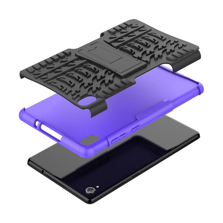 For Lenovo Tab M8 (2020) TB-8705F 8.0 inch Tire Texture Shockproof TPU+PC Protective Case with Holder(Purple)