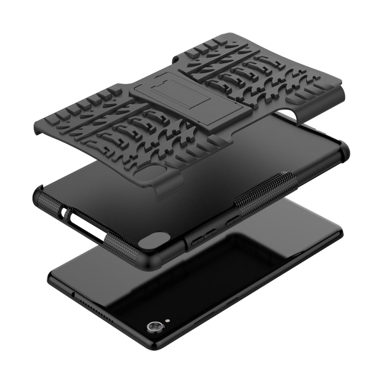 For Lenovo Tab M8 (2020) TB-8705F 8.0 inch Tire Texture Shockproof TPU+PC Protective Case with Holder(Black)