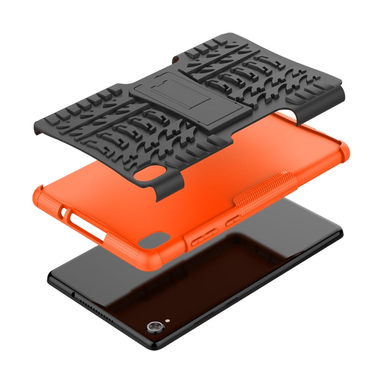 For Lenovo Tab M8 (2020) TB-8705F 8.0 inch Tire Texture Shockproof TPU+PC Protective Case with Holder(Orange)