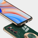 For OPPO Reno3 Pro 6D Electroplating Full Coverage Silicone Protective Case with Magnetic Ring Holder(Light Cyan)