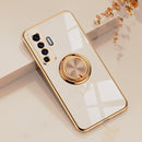 For vivo X50 6D Electroplating Full Coverage Silicone Protective Case with Magnetic Ring Holder(Light Pink)