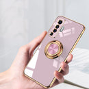For vivo X50 6D Electroplating Full Coverage Silicone Protective Case with Magnetic Ring Holder(Light Pink)
