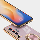 For vivo X50 6D Electroplating Full Coverage Silicone Protective Case with Magnetic Ring Holder(Light Pink)