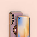 For vivo X50 6D Electroplating Full Coverage Silicone Protective Case with Magnetic Ring Holder(Light Pink)