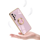For vivo X50 6D Electroplating Full Coverage Silicone Protective Case with Magnetic Ring Holder(Light Pink)