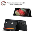 For Samsung Galaxy S21 Ultra 5G Skin Feel PU + TPU + PC Back Cover Shockproof Case with Card Slots & Holder & Photo Frame(Black)