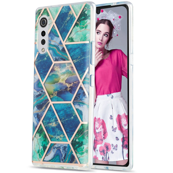 For LG Velvet 4G / Velvet 5G / G9 3D Electroplating Marble Pattern TPU Protective Case(Blue Green)