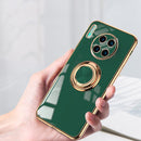 For Huawei Mate 20 6D Electroplating Full Coverage Silicone Protective Case with Magnetic Ring Holder(Dark Green)