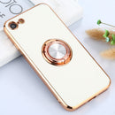 6D Electroplating Full Coverage Silicone Protective Case with Magnetic Ring Holder For iPhone 8 / 7(White)