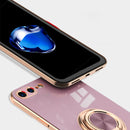 6D Electroplating Full Coverage Silicone Protective Case with Magnetic Ring Holder For iPhone 8 Plus / 7 Plus(Light Pink)