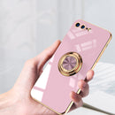 6D Electroplating Full Coverage Silicone Protective Case with Magnetic Ring Holder For iPhone 8 Plus / 7 Plus(Light Pink)