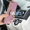6D Electroplating Full Coverage Silicone Protective Case with Magnetic Ring Holder For iPhone 8 Plus / 7 Plus(Light Pink)