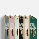 6D Electroplating Full Coverage Silicone Protective Case with Magnetic Ring Holder For iPhone 8 Plus / 7 Plus(Light Pink)