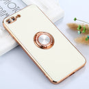 6D Electroplating Full Coverage Silicone Protective Case with Magnetic Ring Holder For iPhone 8 Plus / 7 Plus(White)