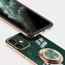 6D Electroplating Full Coverage Silicone Protective Case with Magnetic Ring Holder For iPhone 11(Light Cyan)