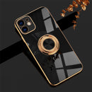 6D Electroplating Full Coverage Silicone Protective Case with Magnetic Ring Holder For iPhone 11(Black)