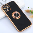 6D Electroplating Full Coverage Silicone Protective Case with Magnetic Ring Holder For iPhone 11(Black)
