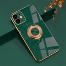 6D Electroplating Full Coverage Silicone Protective Case with Magnetic Ring Holder For iPhone 11(Dark Green)