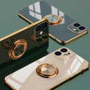 6D Electroplating Full Coverage Silicone Protective Case with Magnetic Ring Holder For iPhone 11(Dark Green)