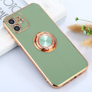 6D Electroplating Full Coverage Silicone Protective Case with Magnetic Ring Holder For iPhone 11(Green)