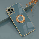 For iPhone 11 Pro 6D Electroplating Full Coverage Silicone Protective Case with Magnetic Ring Holder (Grey)