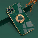 For iPhone 11 Pro 6D Electroplating Full Coverage Silicone Protective Case with Magnetic Ring Holder (Dark Green)