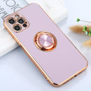 6D Electroplating Full Coverage Silicone Protective Case with Magnetic Ring Holder For iPhone 11 Pro Max(Light Purple)
