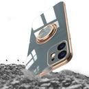 6D Electroplating Full Coverage Silicone Protective Case with Magnetic Ring Holder For iPhone 11 Pro Max(Light Cyan)