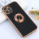 6D Electroplating Full Coverage Silicone Protective Case with Magnetic Ring Holder For iPhone 11 Pro Max(Black)
