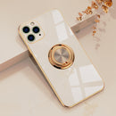 6D Electroplating Full Coverage Silicone Protective Case with Magnetic Ring Holder For iPhone 11 Pro Max(Light Pink)