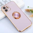 6D Electroplating Full Coverage Silicone Protective Case with Magnetic Ring Holder For iPhone 12(Light Purple)