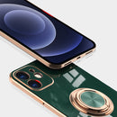 6D Electroplating Full Coverage Silicone Protective Case with Magnetic Ring Holder For iPhone 12(Light Cyan)