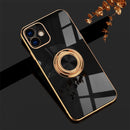 6D Electroplating Full Coverage Silicone Protective Case with Magnetic Ring Holder For iPhone 12(Black)