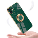 6D Electroplating Full Coverage Silicone Protective Case with Magnetic Ring Holder For iPhone 12(Light Pink)