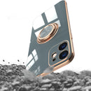 6D Electroplating Full Coverage Silicone Protective Case with Magnetic Ring Holder For iPhone 12(Light Pink)