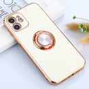 6D Electroplating Full Coverage Silicone Protective Case with Magnetic Ring Holder For iPhone 12(White)