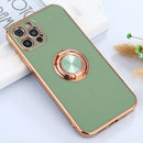 6D Electroplating Full Coverage Silicone Protective Case with Magnetic Ring Holder For iPhone 12 Pro Max(Green)