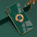 6D Electroplating Full Coverage Silicone Protective Case with Magnetic Ring Holder For iPhone XS / X(Dark Green)