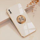 6D Electroplating Full Coverage Silicone Protective Case with Magnetic Ring Holder For iPhone XS / X(Light Pink)